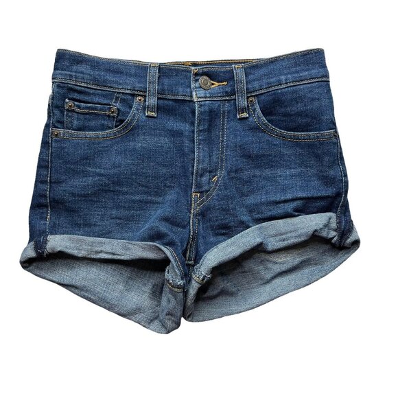 Levis Womens Denim Shorts Rolled Cuff Mid Rise Size 24 Waist - Picture 1 of 9
